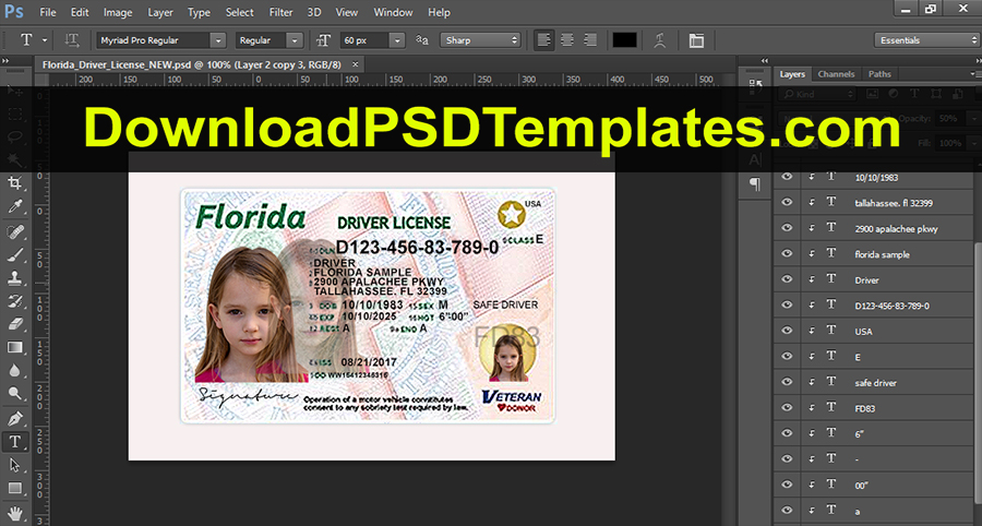 florida id template free